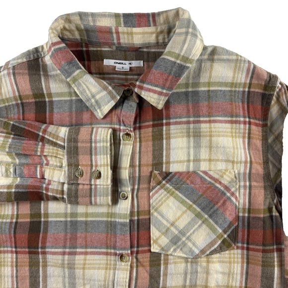 O'Neill Tops - O'Neill Logan Flannel Shirt Womens Small Tan Plaid Long Sleeve Outdoor‎ Fall Ski